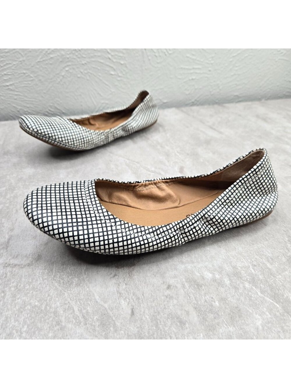 Lucky Brand Ballet Flats Leather Checkered Plaid Slip On Ballerina Shoes Size 7‎